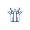 Icoon van persoon met opgeheven armen als symbool voor samenwerking en betrokkenheid