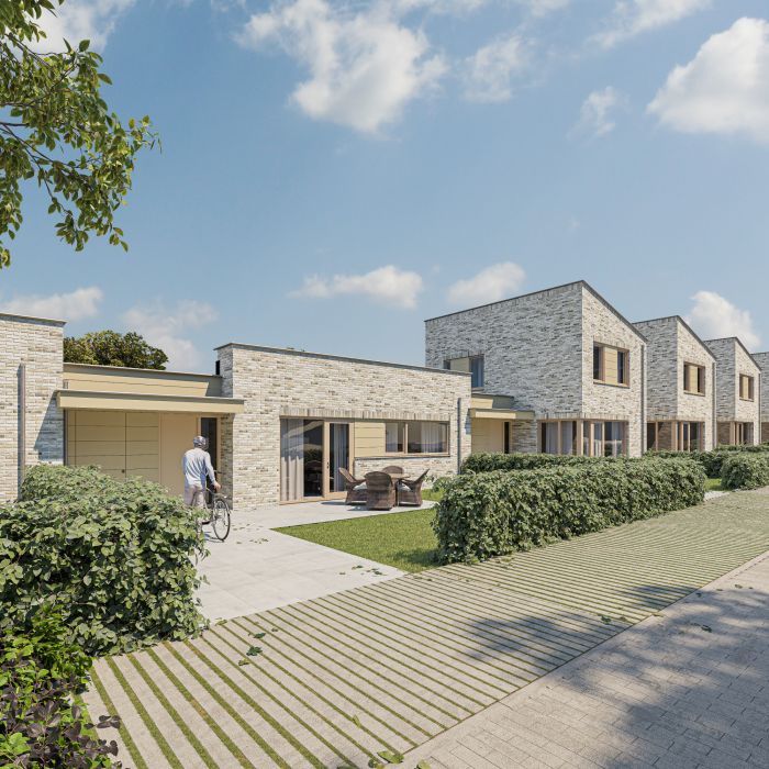 Impressie Molenbeekhof Sittard: levensloopwoning met garage, terras, hagen en grasparkeerstrook